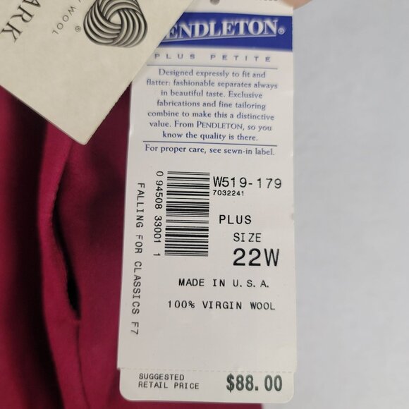 Vintage 90s Pendleton Plus Petite Wool Skirt 22W Wine Red Straight USA Deadstock - Picture 3 of 8